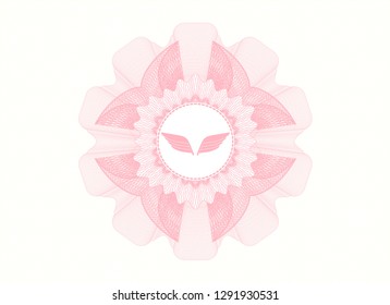 Pink rosette. Linear Illustration with wings icon inside
