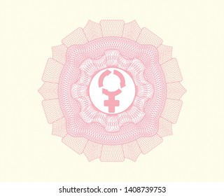 Pink rosette. Linear Illustration with women cycle icon inside