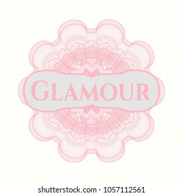  Pink rosette or money style emblem with text Glamour inside