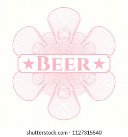Pink rosette (money style emblem) with text Beer inside