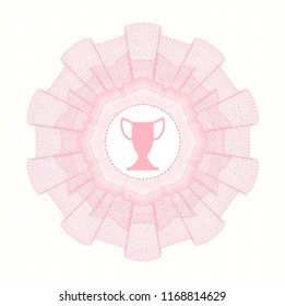 Pink rosette (money style emblem) with trophy icon inside
