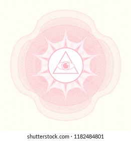 Pink rosette (money style emblem) with illuminati pyramid icon inside