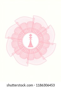 Pink rosette or money style emblem with chess king icon inside