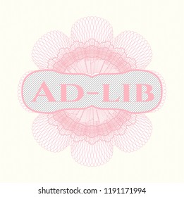 Pink rosette (money style emblem) with text Ad-lib inside svg