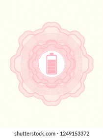 Pink rosette or money style emblem with battery icon inside