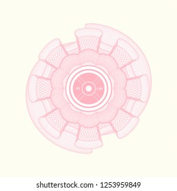 Pink rosette or money style emblem with weightlifting or powerlifting plate (45 lbs) icon inside