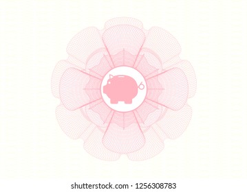 Pink rosette (money style emblem) with piggy bank icon inside