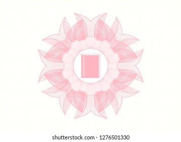 Pink rosette or money style emblem with book icon inside