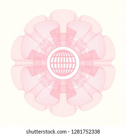 Pink rosette (money style emblem) with globe, website icon inside