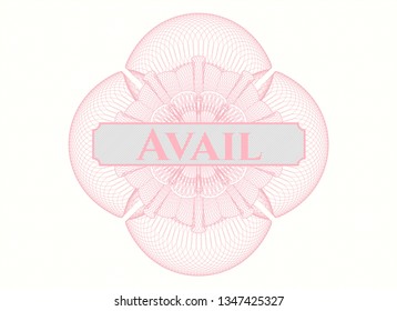 Pink rosette or money style emblem with text Avail inside
