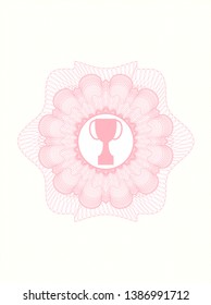 Pink rosette (money style emblem) with trophy icon inside