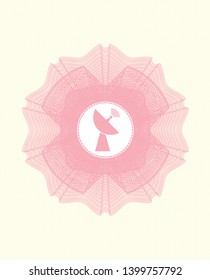 Pink rosette or money style emblem with radar icon inside