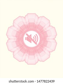 Pink rosette or money style emblem with mute icon inside