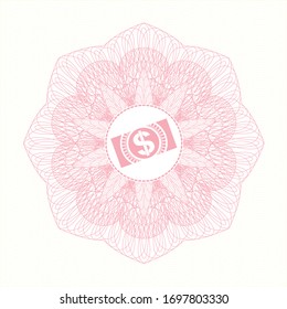 Pink rosette (money style emblem) with money, dollar bill icon inside