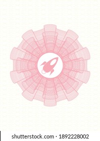 Pink rosette or money style emblem. with rocket icon inside