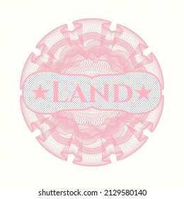 Rosa Rosette oder Geldstil-Emblem mit Text Land innen
