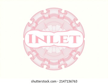 Pink rosette (money style emblem) with text Inlet inside