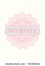 Pink rosette (money style emblem) with text Website inside