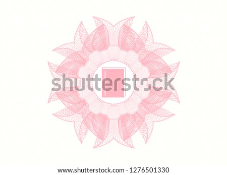 Pink rosette or money style emblem with book icon inside