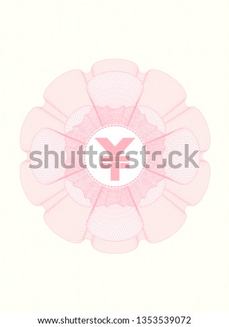 Pink rosette (money style emblem) with yuan icon inside