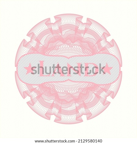 Pink rosette or money style emblem with text Land inside