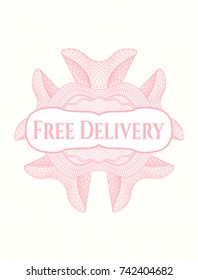 Pink rosette with text Free Delivery inside