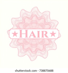 Pink rosette with text Hair inside