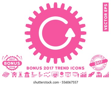 Pink Rotate Cog pictogram with bonus 2017 year trend clip art. Vector illustration style is flat iconic symbols, white background.