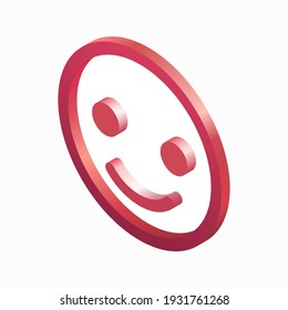 Pink round ball with a smile drawn in isometric style and isolated on a white background. Vector illustration 