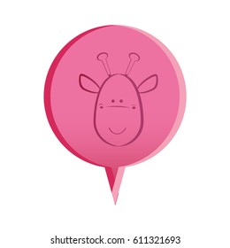 pink round chat bubble with giraffe animal inside, vector illustration