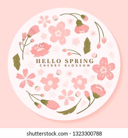 Pink round cherry blossom framed vector