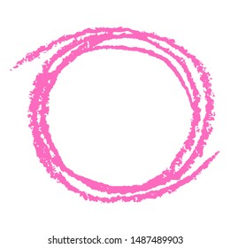 Pink round copy space or frame with pastel bright color circle form. Hand drawing artistic grunge stroke figure. Vector crayon, chalk or pencil sphere texture abstract trendy message background.