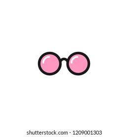 Pink round flat Hipster Glasses icon. Isolated on white. child eyeglasses. Vector illustration. Simple bookworm pictogram. Fantasy and illusion
