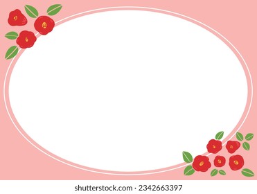 Pink round frame with camellia illustration