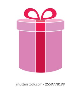 Pink round gift box with red ribbon Vector