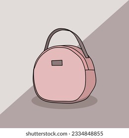un bolso redondo rosa sobre un fondo gris