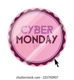 a pink round label with text for cyber monday