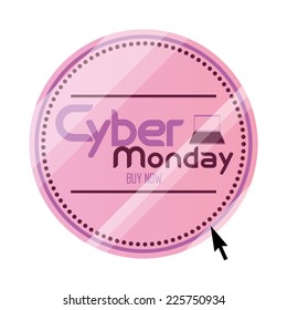 a pink round label with text for cyber monday