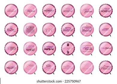 a pink round label with text for cyber monday