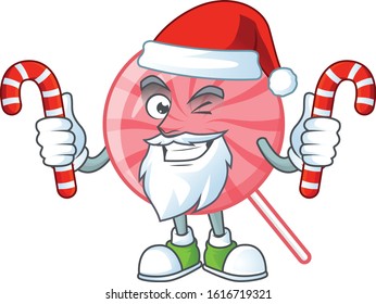 Pink round lollipop Cartoon character in Santa costume with candy
