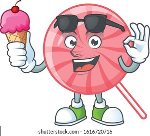 Pink round lollipop mascot cartoon design with ice cream