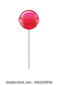 Pink round lollipop on stick realistic vector illustration