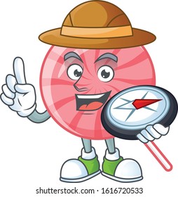 Pink round lollipop stylized Explorer having a compass