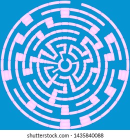 Pink round maze on a blue background