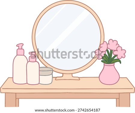 Pink Round Mirror Vanity Table