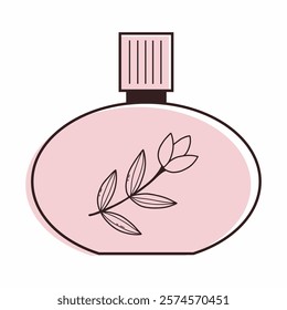 Pink round perfume bottle on white background