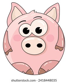 Pink round pig. Vintage old 70's animation, groovy, great design for any purpose.