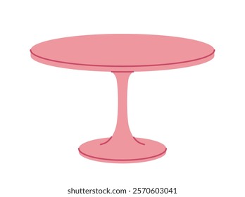 Pink round table with a sleek pedestal design on a white background. Minimalistic and modern furniture concept. Vector illustration