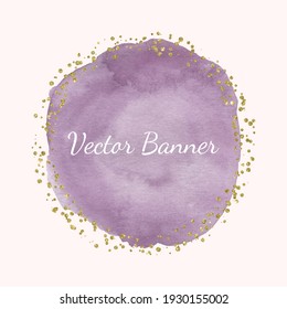 Pink round watercolor shape with golden glitter confetti