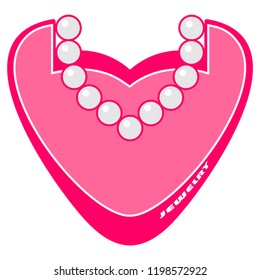 A pink rounded vector jewelry logotype in heart shape with letters and white outline. An elegant Pearl necklace.

Hand drawn colored vector illustration.